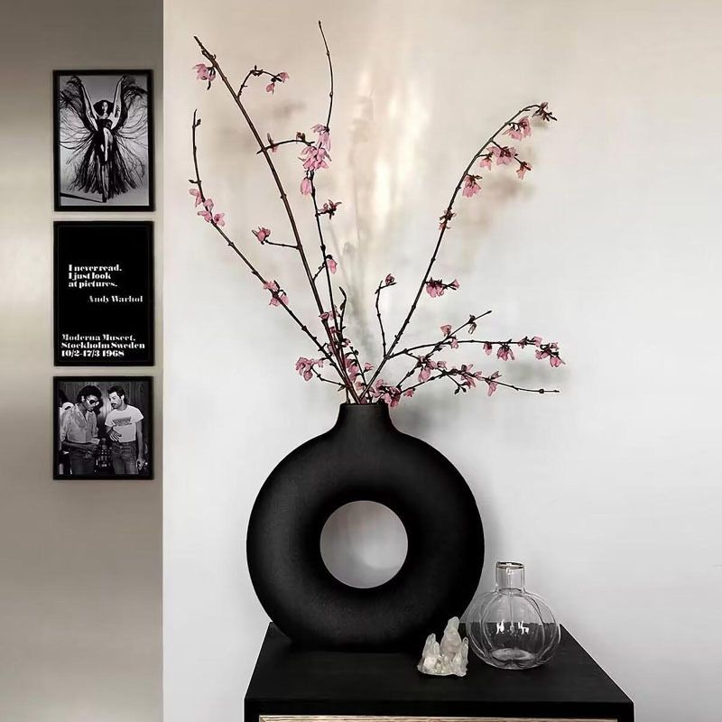Modern Black Donut Ceramic Vase