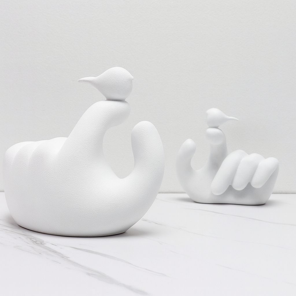 Minimalist Hand with Bird Sculpture