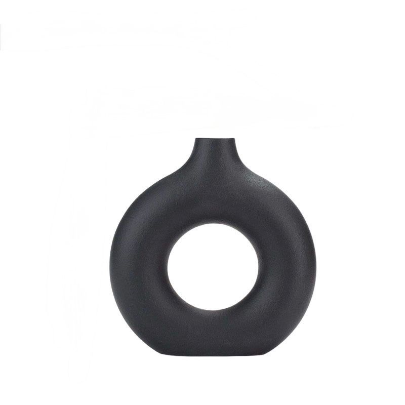 Modern Black Donut Ceramic Vase