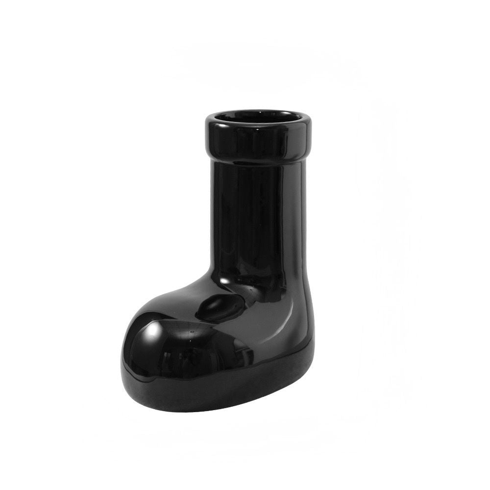 Bright red ceramic boots vase, stylish and elegant , red and green ornament